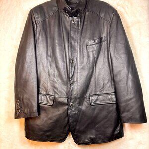 A0015 Pal Zileri Mens Leather Jacket Black Size 46 US Button Closure